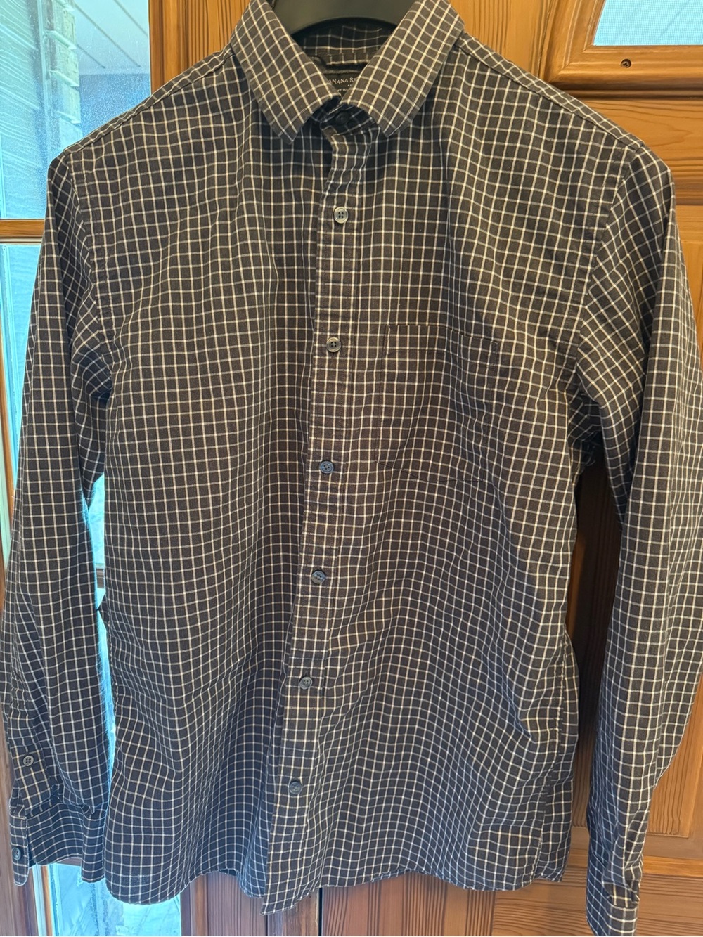 Banana Republic Black and White Windowpane Button-Down Shirt